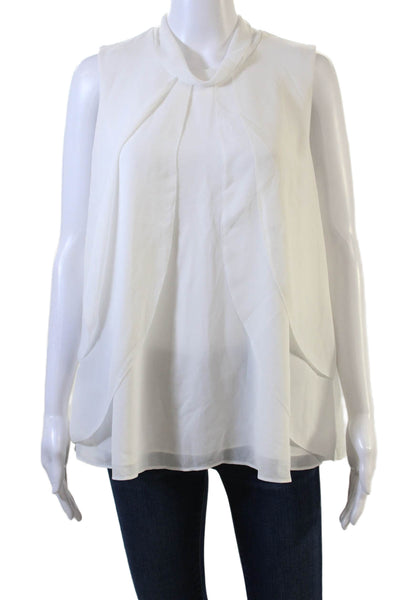 Reiss Women White High Neck Sleeveless Blouse Classic 100% Polyester Size 8