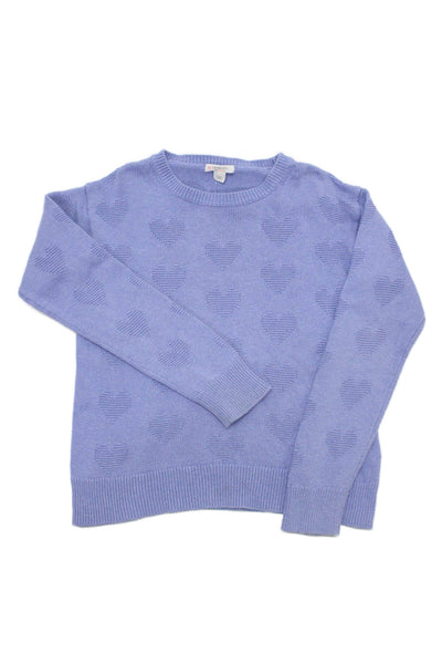 Crewcuts Girls Long Sleeve Crew Neck Heart Knit Sweater Blue Size 8-9