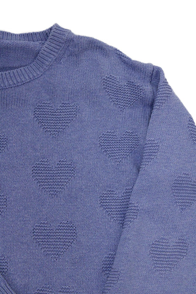 Crewcuts Girls Long Sleeve Crew Neck Heart Knit Sweater Blue Size 8-9