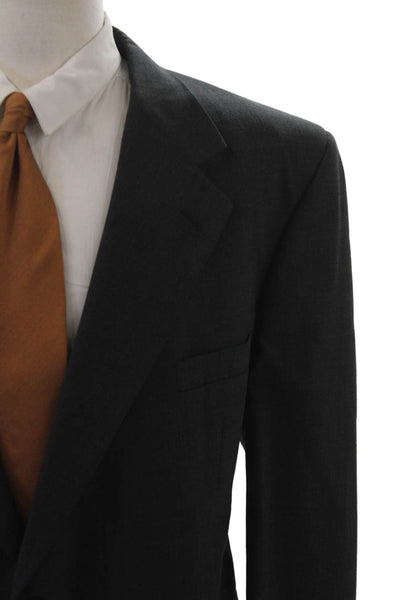 Bill Blass Men Dark Gray 100% Wool Collared Button Blazer Size 50