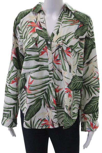 Roller Rabbit Womens Green Floral Cotton Collared Long Sleeve Button-Up Size M
