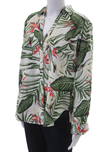 Roller Rabbit Womens Green Floral Cotton Collared Long Sleeve Button-Up Size M