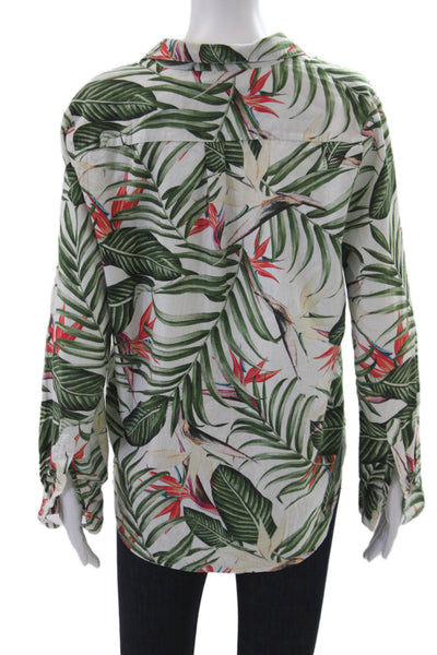 Roller Rabbit Womens Green Floral Cotton Collared Long Sleeve Button-Up Size M