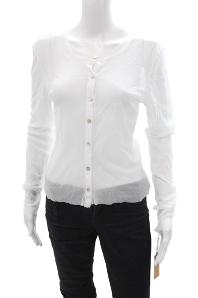 Only Hearts Women White Basic Button-Up Long Sleeve Round Neck Top Size XL
