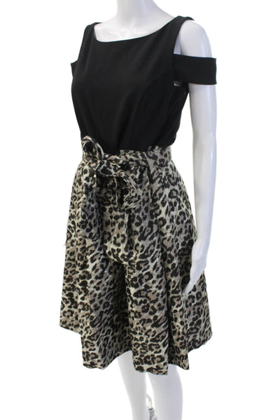 Eliza J Women Black Animal Print Fit & Flare Dress Size 8