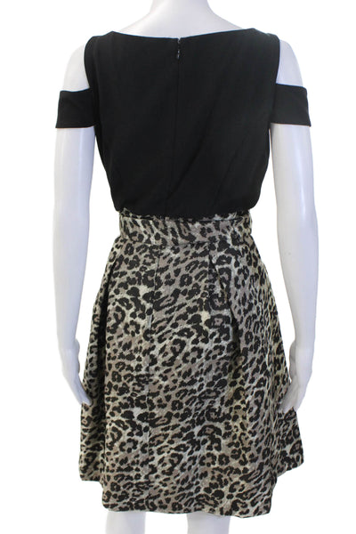 Eliza J Women Black Animal Print Fit & Flare Dress Size 8