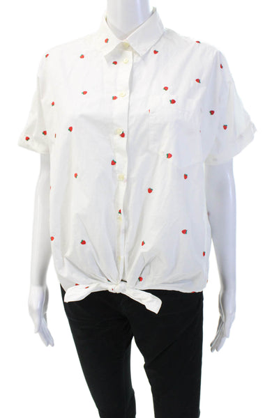 Madewell Women White 100% Cotton Short Sleeve Collared Button-Up Top Size S