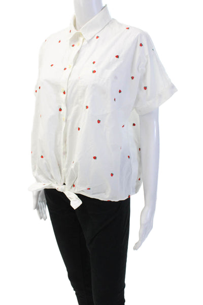 Madewell Women White 100% Cotton Short Sleeve Collared Button-Up Top Size S