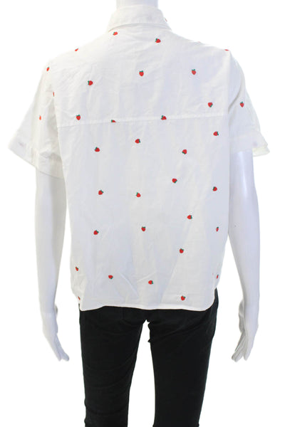 Madewell Women White 100% Cotton Short Sleeve Collared Button-Up Top Size S