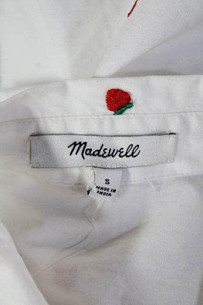 Madewell Women White 100% Cotton Short Sleeve Collared Button-Up Top Size S