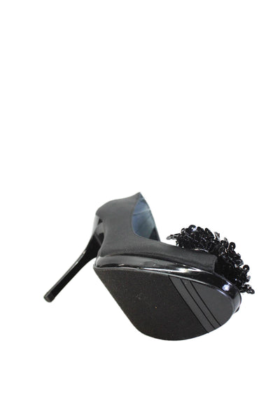 Nine West Womens Solid Sequin Slip On Open Toe Heels Black Size 8M