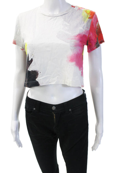 Pam & Gela Women Cropped Black Graphic T-Shirt Crew Neck Cotton Blend Size 0P