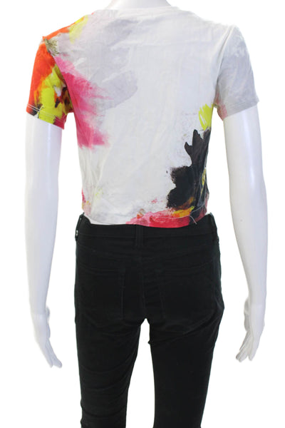 Pam & Gela Women Cropped Black Graphic T-Shirt Crew Neck Cotton Blend Size 0P