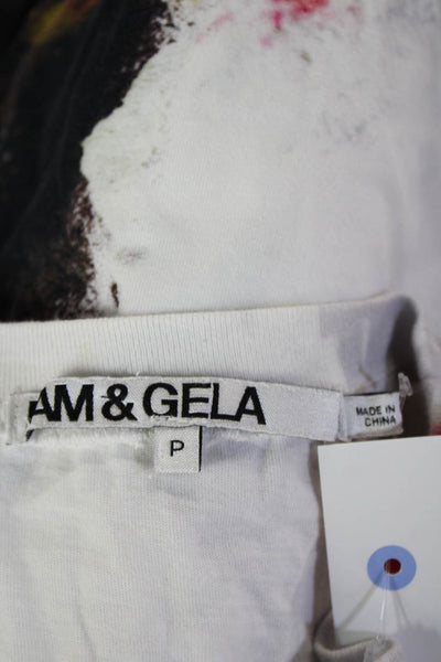 Pam & Gela Women Cropped Black Graphic T-Shirt Crew Neck Cotton Blend Size 0P