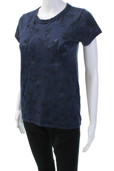 Rag & Bone Women Dark Blue Floral Jersey T-Shirt Crew Short Sleeve Size XS
