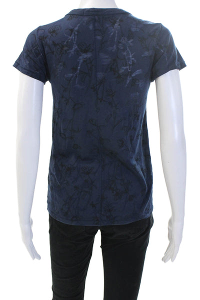 Rag & Bone Women Dark Blue Floral Jersey T-Shirt Crew Short Sleeve Size XS