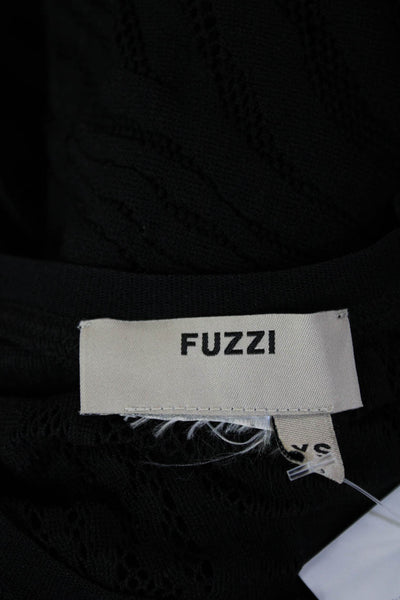 Fuzzi Women Cropped Button-Up Sweater Black Polyester Crew Neck Size XS