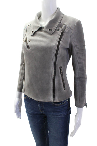 Marrakech Women Gray Biker Motorcycle Jacket Zip Polyester Size XS