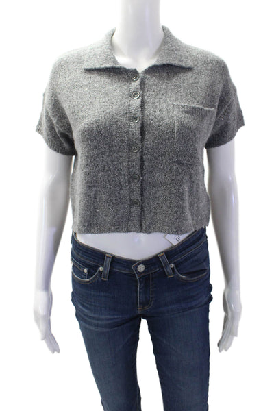 LNA Women Cropped Collared Button-Up Sweater Gray Short Sleeve Size XS
