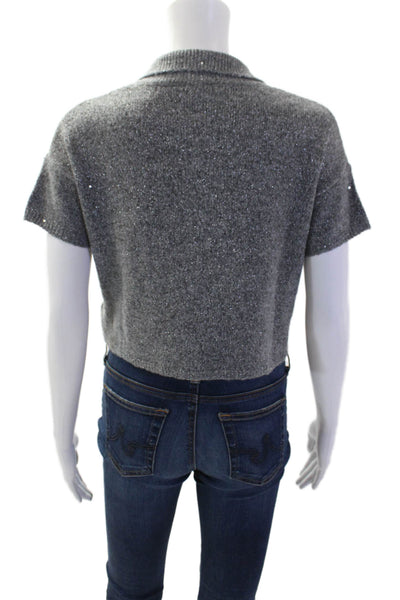 LNA Women Cropped Collared Button-Up Sweater Gray Short Sleeve Size XS