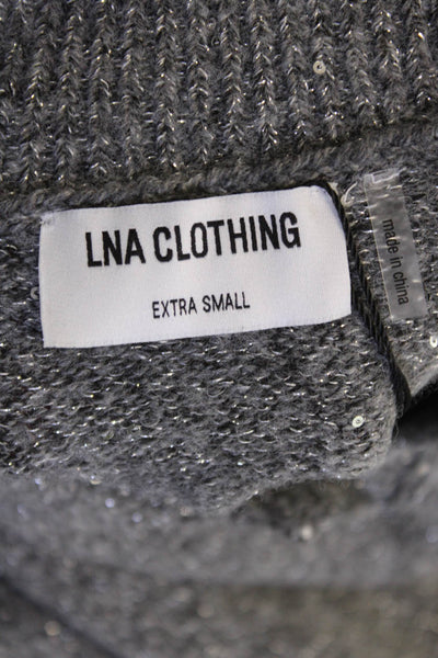 LNA Women Cropped Collared Button-Up Sweater Gray Short Sleeve Size XS
