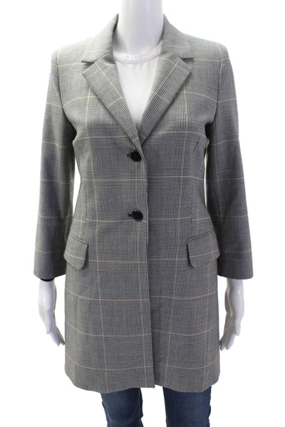 Marella Womens Black Plaid Overcoat Polyester Button Collared Size 6