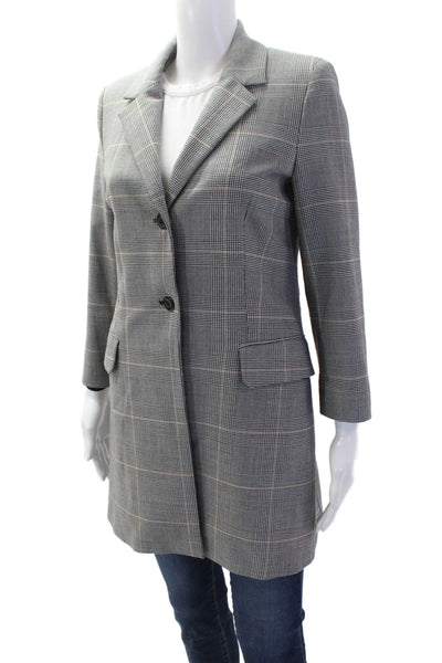 Marella Womens Black Plaid Overcoat Polyester Button Collared Size 6