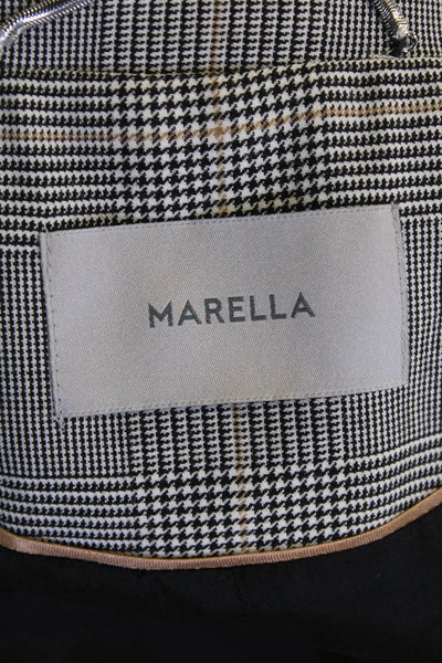 Marella Womens Black Plaid Overcoat Polyester Button Collared Size 6
