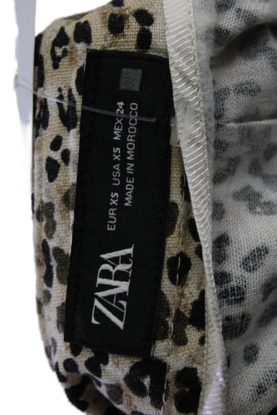 Zara Unisex Animal Print Beige Polyester Shorts Size XS