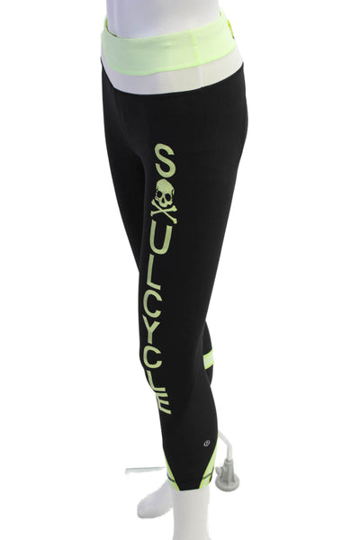 Lululemon Women Cropped Leggings Black Nylon Graphic Skull Size 2