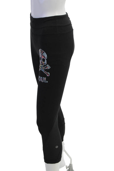 Lululemon Womens Capri Cropped Leggings Black Graphic Nylon Size 2