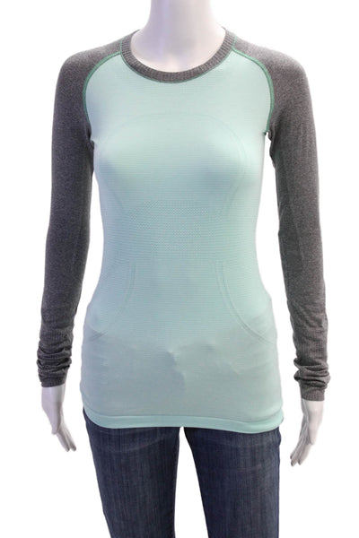 Lululemon Womens Basic Crew Neck Long Sleeve Tee Light Blue Polyester Size 4
