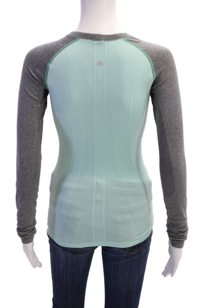 Lululemon Womens Basic Crew Neck Long Sleeve Tee Light Blue Polyester Size 4