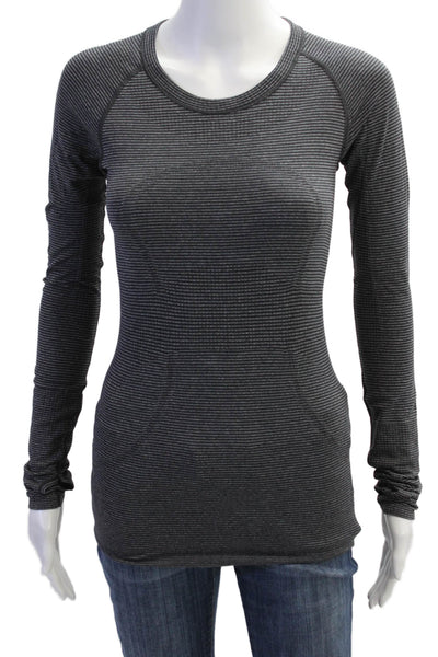 Lululemon Womens Dark Gray Striped Crew Neck Long Sleeve Top Size 4