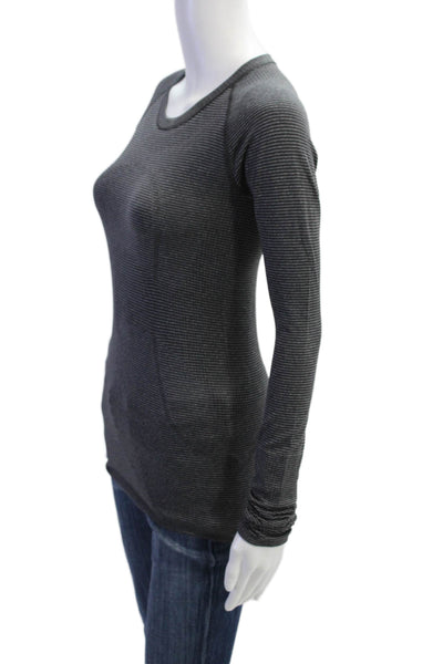 Lululemon Womens Dark Gray Striped Crew Neck Long Sleeve Top Size 4