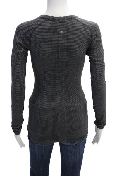 Lululemon Womens Dark Gray Striped Crew Neck Long Sleeve Top Size 4