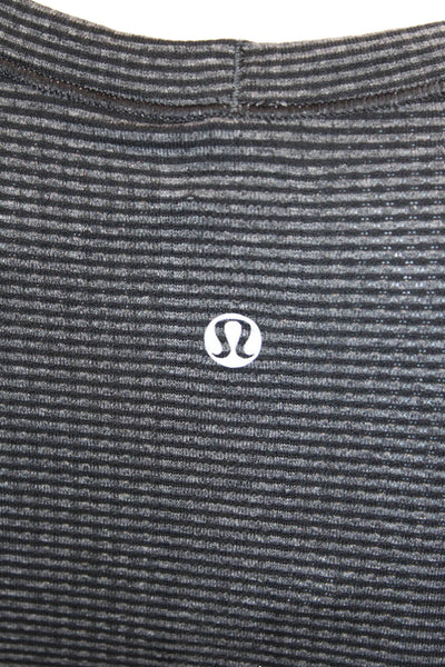 Lululemon Womens Dark Gray Striped Crew Neck Long Sleeve Top Size 4