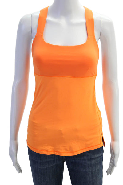 Lululemon Women Camisole Orange Nylon Square Neck Sports Sleeveless Size 4