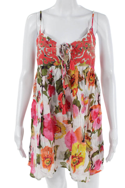 Debbie Katz Women Green Floral Sundress Cotton Blend Sleeveless Short Size S