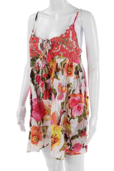Debbie Katz Women Green Floral Sundress Cotton Blend Sleeveless Short Size S