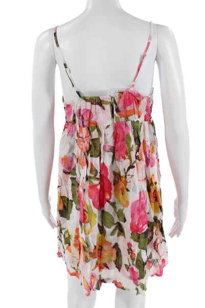 Debbie Katz Women Green Floral Sundress Cotton Blend Sleeveless Short Size S