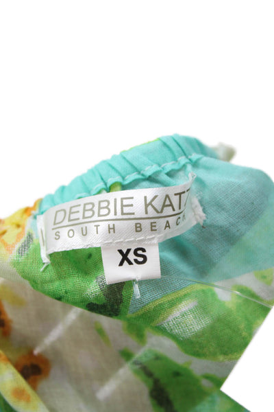 Debbie Katz Women Sundress Green Floral V-Neck Cotton Sleeveless Short Size XS