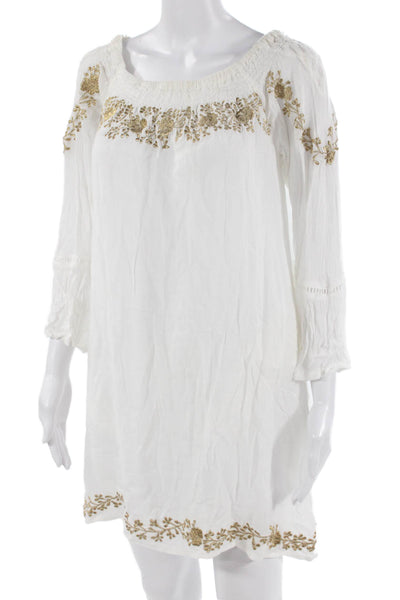 Muche Et Muchette Women Kaftan Dress White Floral 100% Viscose Size One Size