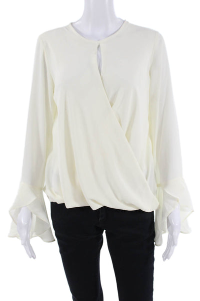 Karen Millen Women White Solid Long Sleeve Round Neck Blouse Size 4