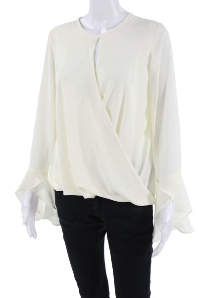 Karen Millen Women White Solid Long Sleeve Round Neck Blouse Size 4