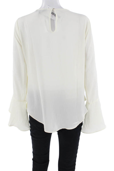 Karen Millen Women White Solid Long Sleeve Round Neck Blouse Size 4
