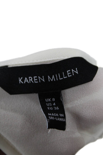 Karen Millen Women White Solid Long Sleeve Round Neck Blouse Size 4
