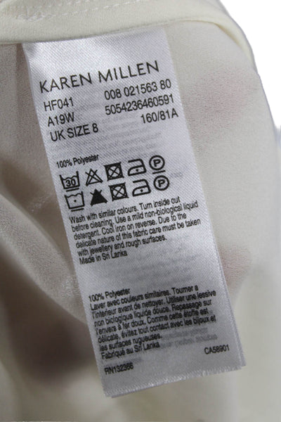 Karen Millen Women White Solid Long Sleeve Round Neck Blouse Size 4