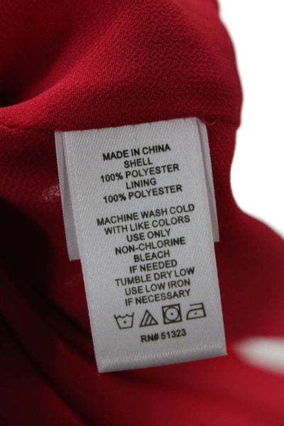 1. State, Womens Red Mock Neck Long Sleeve Blouse Button Polyester Size S