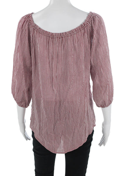 Veronica M Womens Red Cropped Striped Tie 3/4 Sleeve Blouse Size XS
